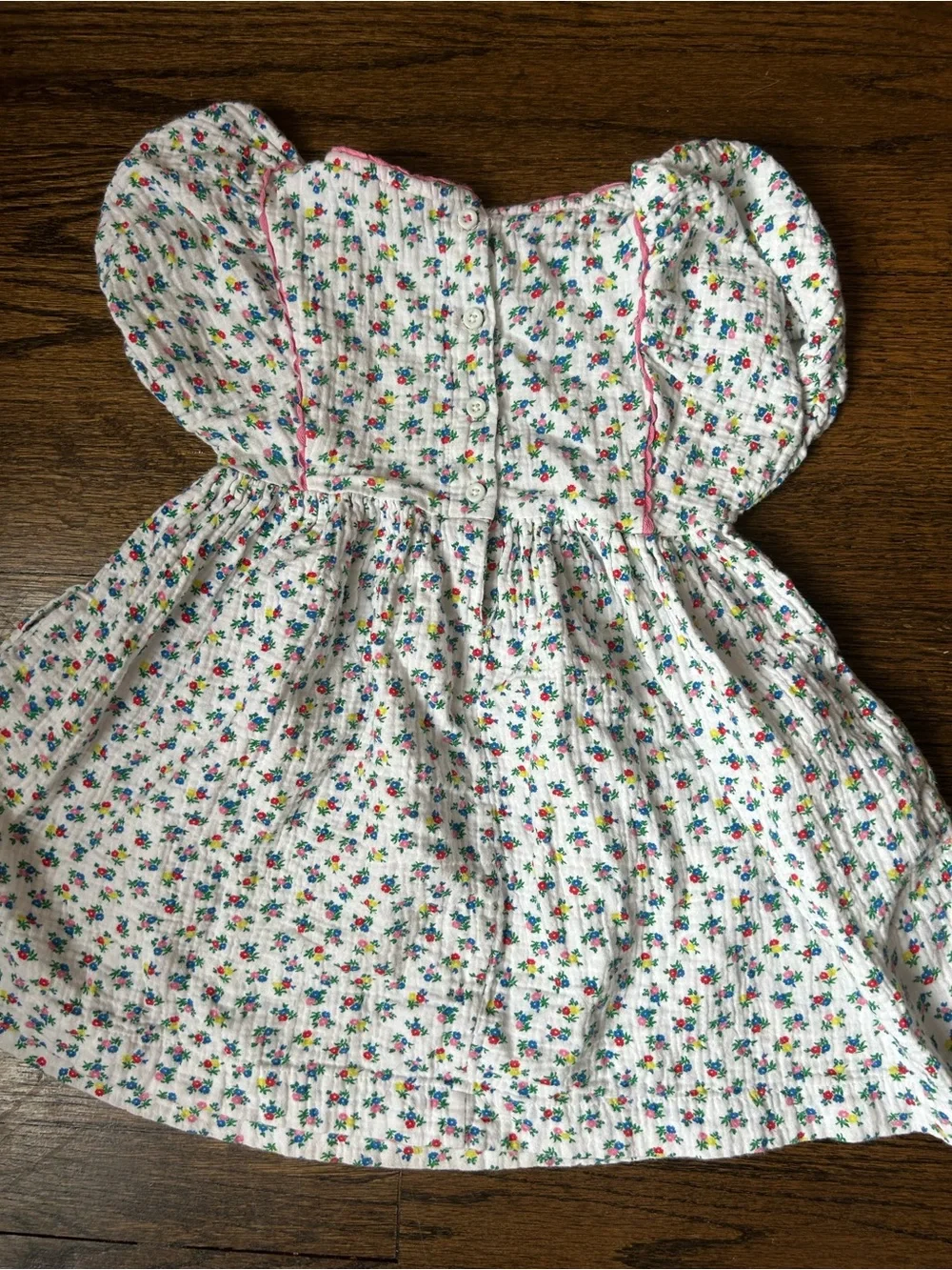 Mini Boden White Floral Dress with Ric Rac size 3/4